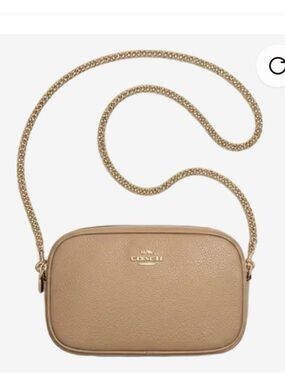 Coach Pebbled Leather Crossbody in Tan with Gold Chain